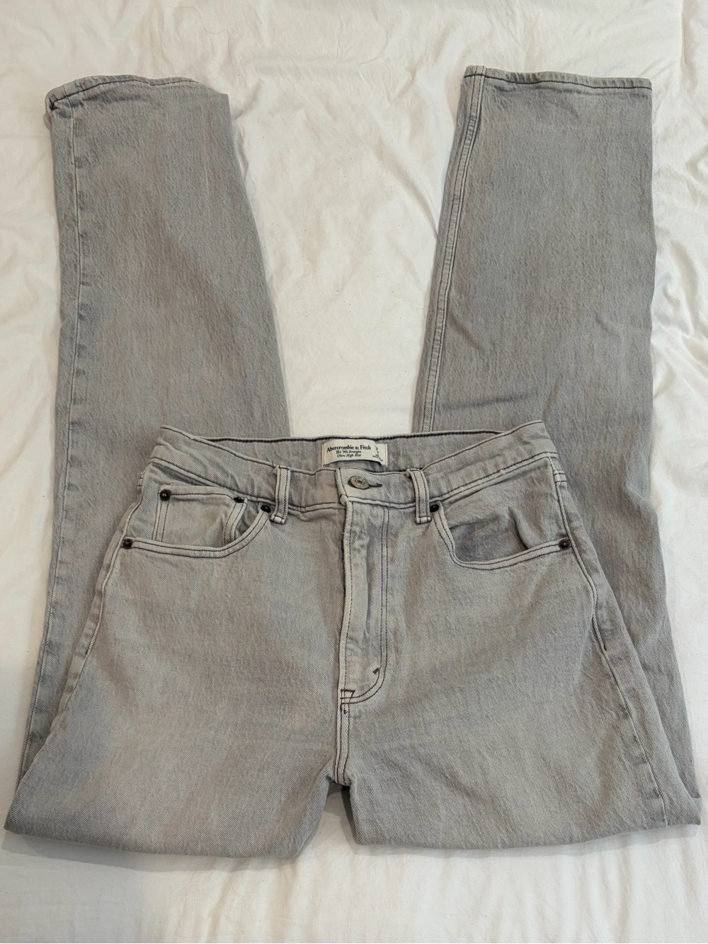 Abercrombie & Fitch Light Gray High-Rise Straight Jeans